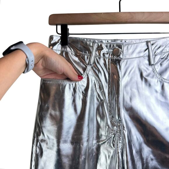 AMYLYNN NWT Womens Lupe Silvery Metallic Straight Leg High Rise Trouser Pants - Picture 5 of 11